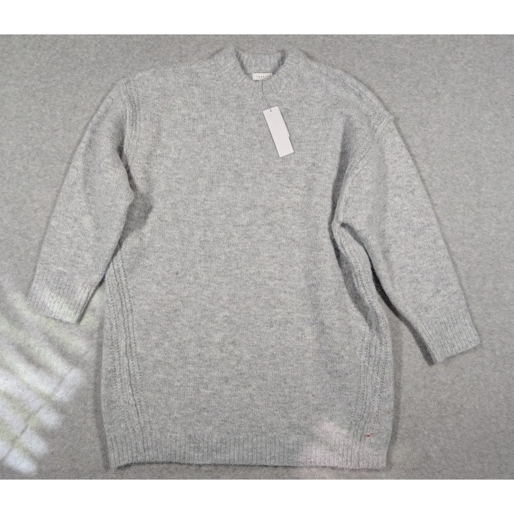 Topshop Women Sweater Small 4-6 NWT Mock Neck 3/4 Sleeve Pullover Gray‎